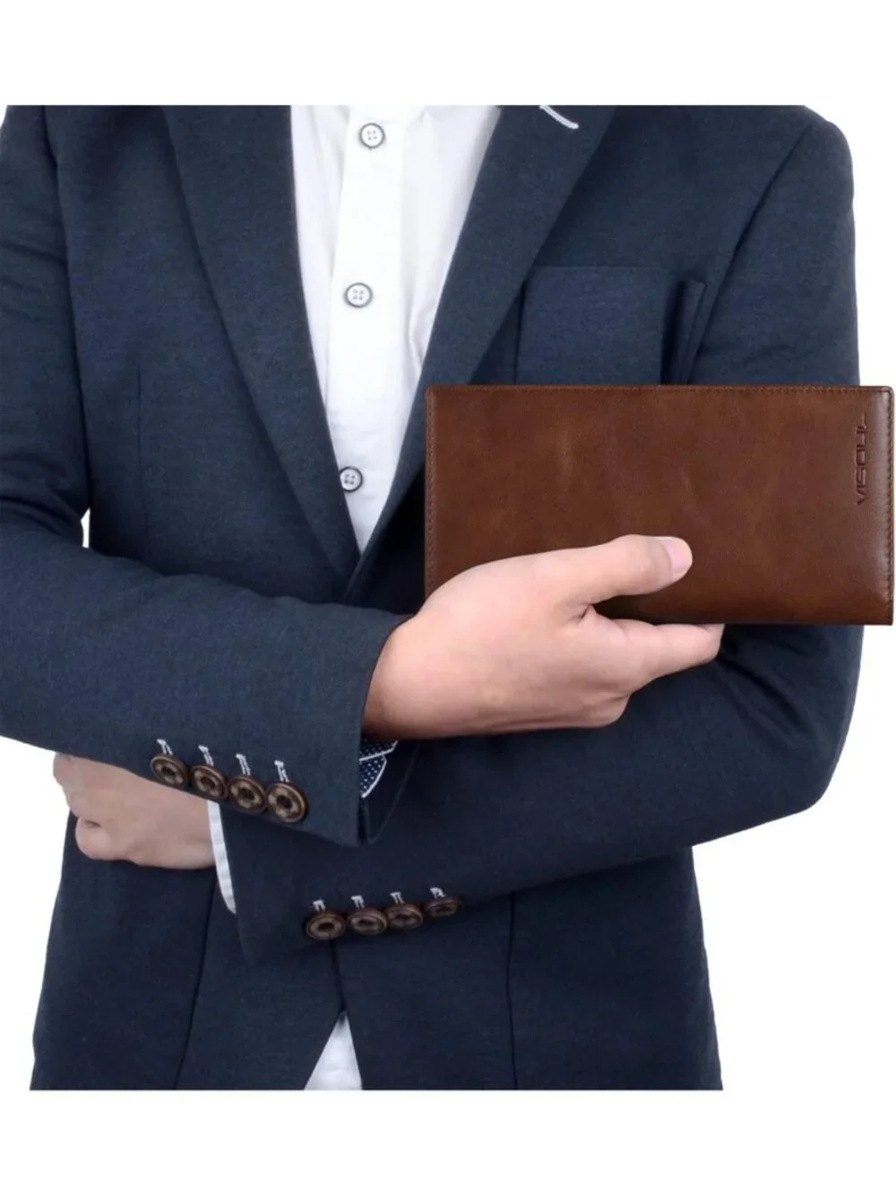 RFID Blocking Leather Checkbook Wallet for Men, Bifold Cash Holder, 11 Card